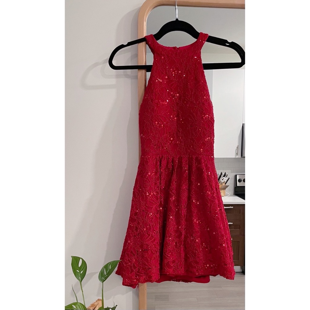 Red Lace Short Homecoming Dress
